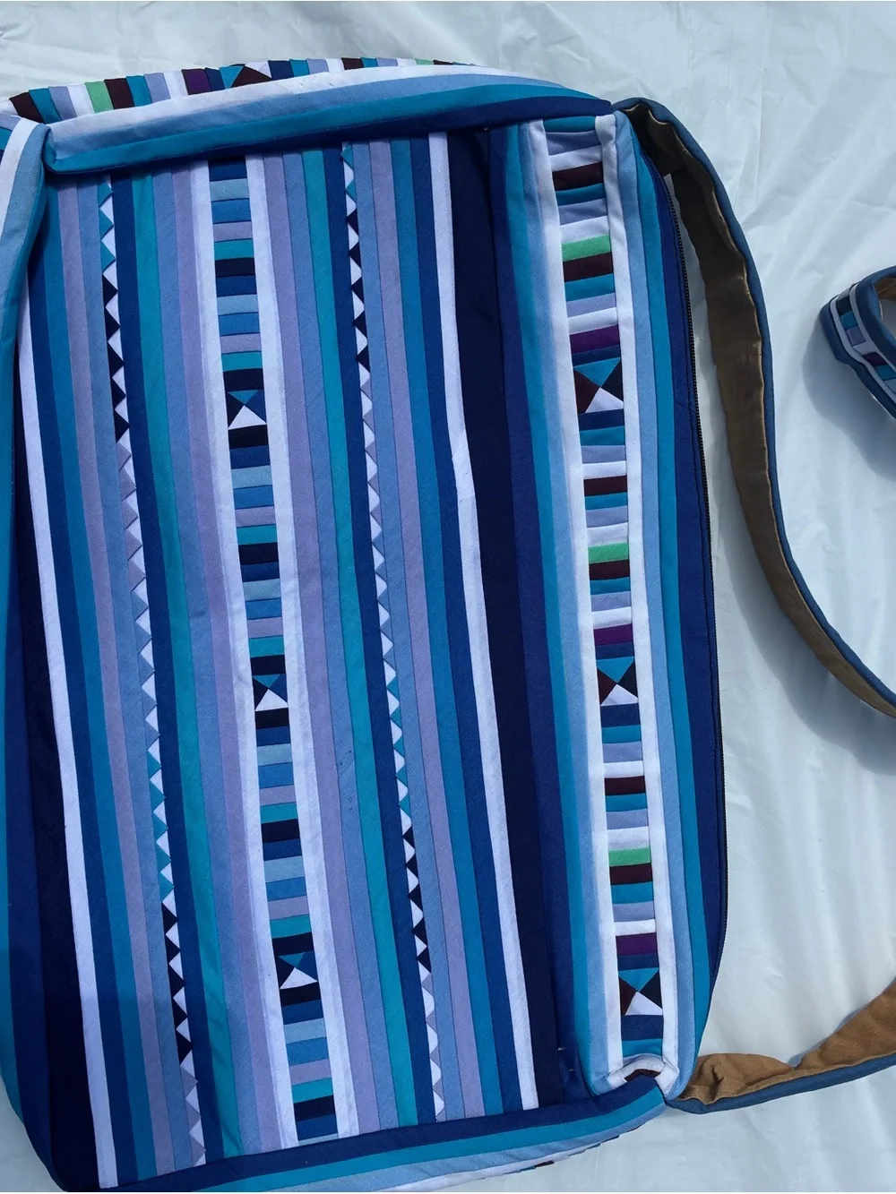 Artisan Woven Geometric Stripe Crossbody Travel Bag Satchel Blue Purple